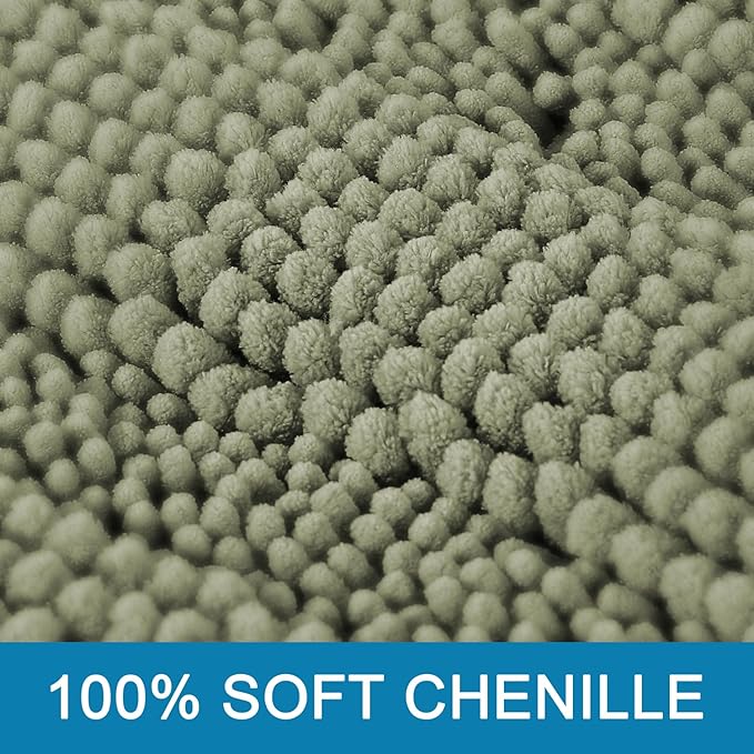 H.VERSAILTEX Bath Rugs for Bathroom Non Slip Bath Mats Thick Chenille Striped Bath Rug Runners 59" x 20" Absorbent Fluffy Soft Shaggy Mats Dry Fast Plush Area Carpet for Bath Room - Eucalyptus Green