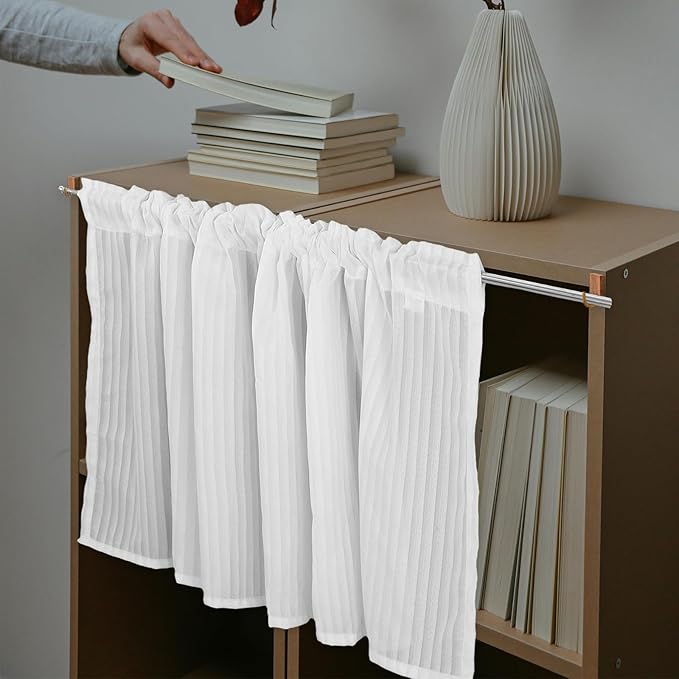 Short Cabinet Curtains for Small Windows 150x60cm Sheer Coffee Color Light Filtering Drapes Kitchen Cupboard Privacy Panels