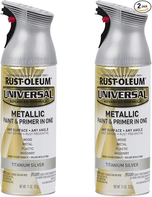 Rust-Oleum 245220-2PK Universal All Surface Metallic Spray Paint, 11 oz, Titanium Silver, 2 Pack