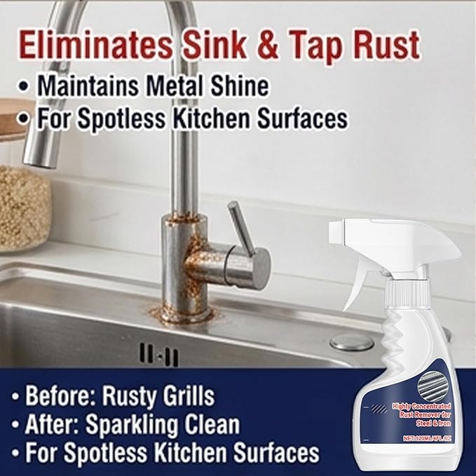 RAINPOT Rust Remover Spray for Metal, Highly Concentrated Steel Rust Remover Heavy Duty Metal Cleaner, Fast-Acting Rust Stain Remover for Automotive Parts Tools Stainless Steel (3 PCS)