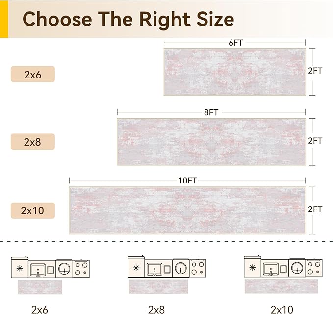 RELEANY Washable Area Rugs 2'x10' Non-Slip Modern Abstract Soft for Living Room Entryway Bedroom Nursery, Print Pattern, Grey Pink