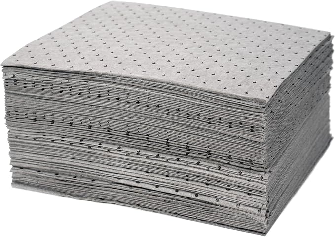 FLASHDRY Universal Spill Absorbent Pads, 100-Count Dispenser Box, 17.5" x 13.5", Absorbs Oil, Grease, Coolant & Solvents, for Garages, Warehouses, Factories & Industrial Facilities