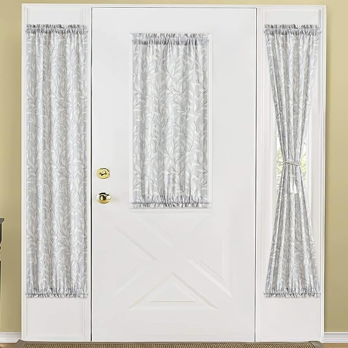VOGOL Linen Textured Door Curtains, Soft Lightweight Decorative Front Door Panels, Rod Pocket Leaves Print Window Panel for Front Doorways, 1 Piece, 25 x 72 in