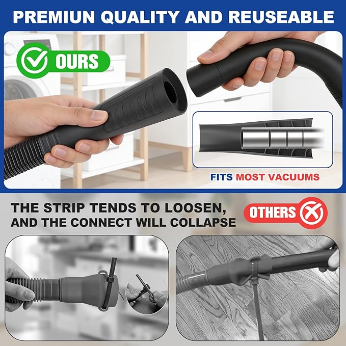 Sealegend Dryer Vent Cleaner Kit - Vacuum Hose Attachment & Lint Brush,Dryer Vacuum Hose Attachment Fit Most Vacuums and Dryer, Refrigerator Coils & Behind Appliances, Black