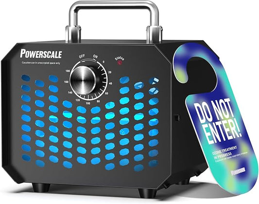 Powerscale Ozone Generator 60,000 mg/h, Compact, 10s Safety Evacuation, Precision Electronic Control, O3 Odor Eliminator for Home, Car, Pet Smell, and Basement up to 2600 Sq.Ft - OZA1, Black