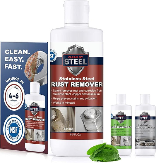 CLEAN MY STEEL 8.5 oz Stainless Steel Rust Remover – NSF Approved Non-Toxic Fast-Acting Rust Stain Remover for Appliances, Sinks & Grills