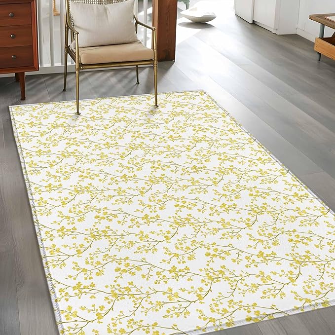 Flowers 3'x5' Area Rugs, Branches Washable Area Rugs Non-Slip Indoor Floor Mats Carpet for Living Room Bedroom Dining Room