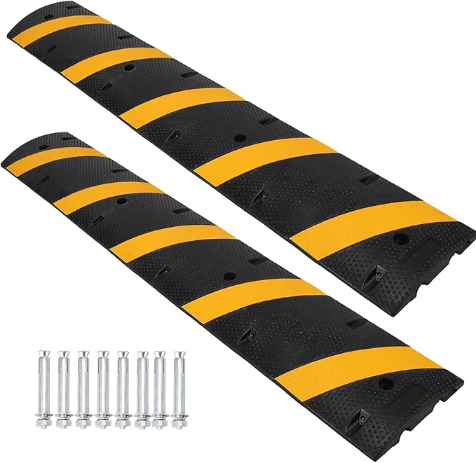 Towallmark 6 Ft Rubber Speed Bump, 2 Pack 2 Channel Modular Heavy Duty Speed Bumps Humps 25000 lbs Load Capacity, Cable Protector Ramp for Asphalt Concrete Gravel Driveway Road