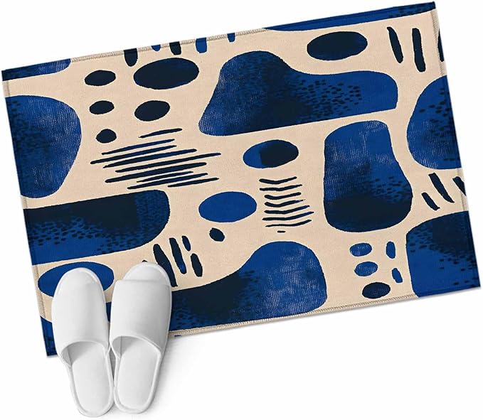 Modernism Entryway Rug 2'x3', Blue Black Geometric Abstract Style Small Area Rug Non-Slip Front Door Mat Washable Floor Carpet for Indoor Entrance Kitchen Bathroom