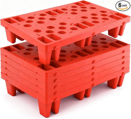 6pcs Red Plastic Pallets, Lightweight Nestable Polyethylene Pallets, Moisture-Proof Floor Pallets, Mini Spliceable Plastic pallets for Basement Storage Kitchen Garages L 19.7" x W 11.8"x H 3.9"