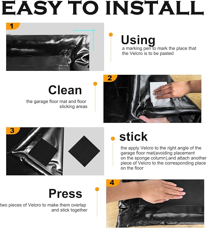 8'6"x22' Garage Floor Mats for Under Car,Non-Slip Garage Flooring Protector Parking Rugs Carpet,Heavy Duty Waterproof Rubber Containment Mat,Protect from Snow,Ice,Oil,Rain,Muds,with Squeegee,Velcro