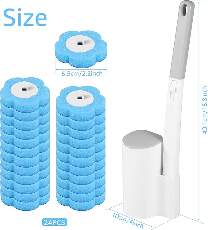 Disposable Toilet Brush Refills, Wall Mount Toilet Bowl Brush, Toilet Wand Refills with Extended Handle Cleaning Set, 360° Cleaning Toilet Brush Grip Suitable for Bathrooms (Only 36 Refills)