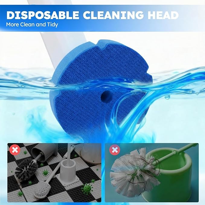Disposable Toilet Brush 2 Pack- Toilet Bowl Cleaner, Toilet Bowl Brush, Each Toilet Wand with 8 PCS Brush Refills for Bathroom Deep Cleaning Round Shape(2 Pack, White)