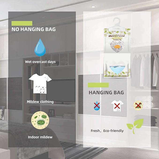ZSPENG 14 Pack Moisture Absorber Hanging Bags,220g/Pack Fagrance Free Moisture Bag,Hanging Closet Dehumidifier Bags for Basement Closet Storeroom