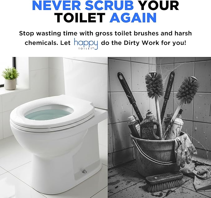 Happy Toilet Cleaner - Automatic Toilet Bowl Cleaner Toilet Tablet Holder & 12-Pack Ultra-Strength Cleaner Tablets - Easy to Install Self-Cleaning Toilet System, Deep Clean with Every Flush