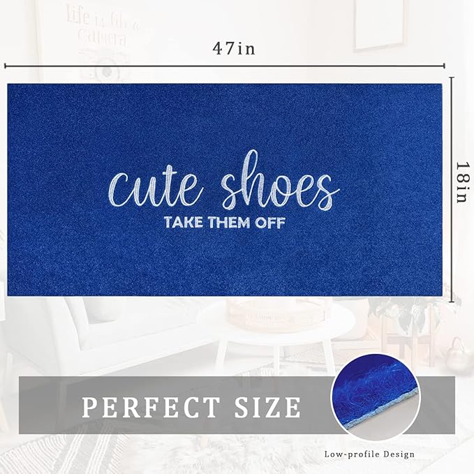 Entry Door Mat for Entryway Cute Shoes Take Them Off Sign Welcome Mats for Front Doormat Funny Inside Doormats for Home Entrance House Rustic Farmhouse Floor Mats 47" x 18" Blue