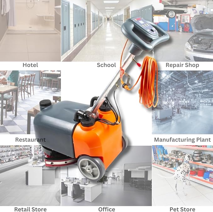 SUNMAX RT15AC 14" Walk Behind Floor Scrubber Machine for Industrial Commercial Use, 4-Gal Tank, 26-ft Power Cord