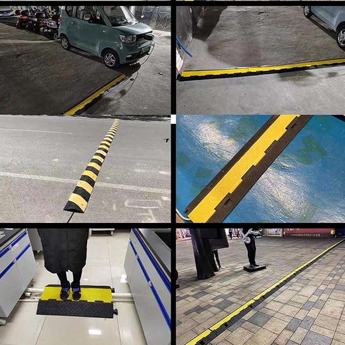 Protective Wire Cord Ramp Driveway Rubber Traffic Speed Bumps Cable Protector,Installation Parts Included(900x500mm)