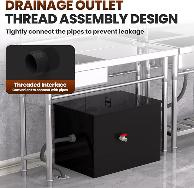 13 GPM Commercial Grease Trap, 36 Lbs Under Sink Grease Trap, Carbon Steel Grease Trap with Side Inlet, Grease Interceptor with Removable Mesh Filter for Oil-Water Separator