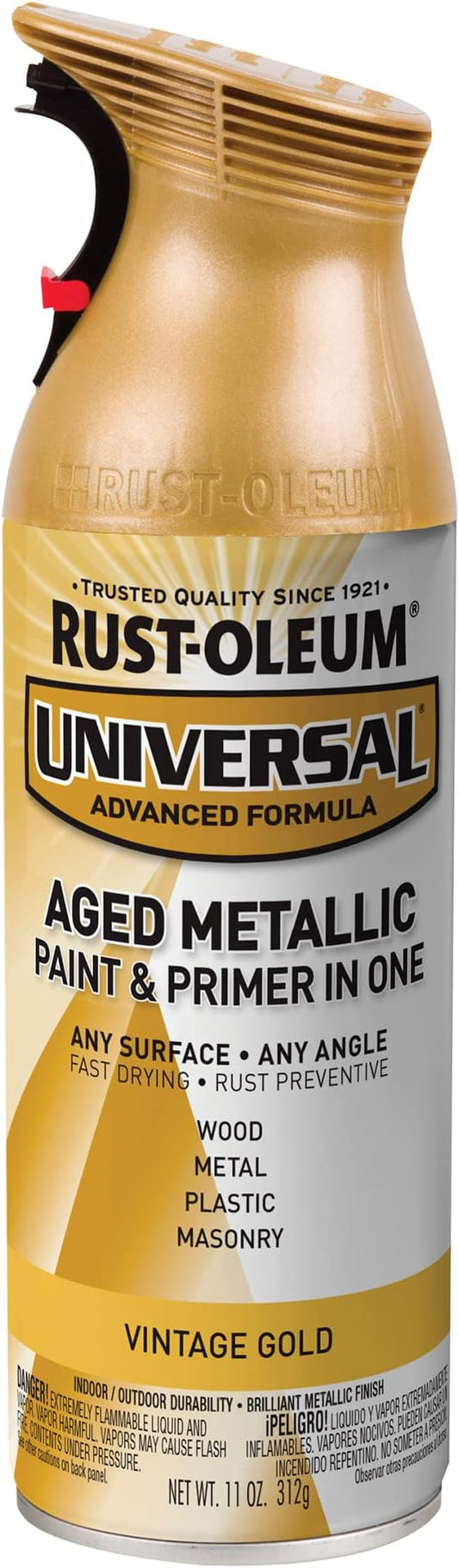 Rust-Oleum 342918 Universal All Surface Aged Metallic Spray Paint, 11 oz, Vintage Gold
