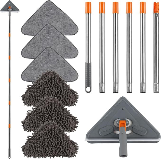 Wall Cleaner Mop with Adjustable 67" Long Handle, Sturdy Wall Washer Cleaner Tool for Walls/Ceiling Fans/Dust/Floors/Window, 360°Ceiling Cleaner Tool Duster with Squeegee 6 Replacement Pads