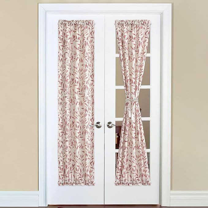 VOGOL Red Sliding Glass Door Curtain, Rustic Style Curtains for Door Window with Rod Pocket at Top and Bottom, 1 Panels Decorative Drapery for Closet, 25x72 Inches