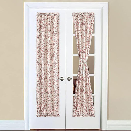 VOGOL Red Sliding Glass Door Curtain, Rustic Style Curtains for Door Window with Rod Pocket at Top and Bottom, 1 Panels Decorative Drapery for Closet, 25x72 Inches