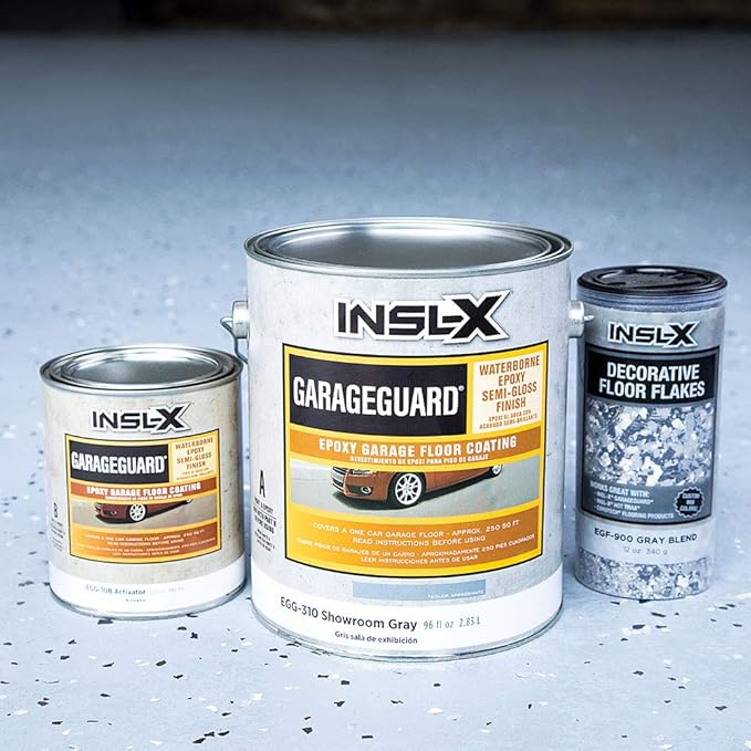 INSL-X Garage Guard Waterbased Epoxy Semi-Gloss Floor Paint, 1 Gallon Kit, Showroom Gray