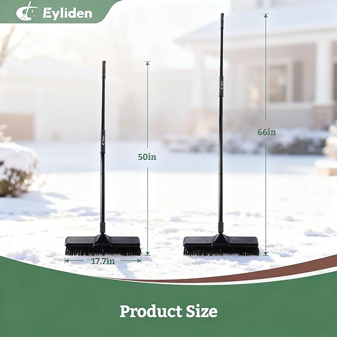 Eyliden Deck & Workshop 18" Push Broom - from Driveway to Patio, One Broom for Every Surface | 66" Adjustable Handle, Heavy-Duty Stiff Bristles Sweeper for Concrete Sidewalk Yard Garage & Snow, Black