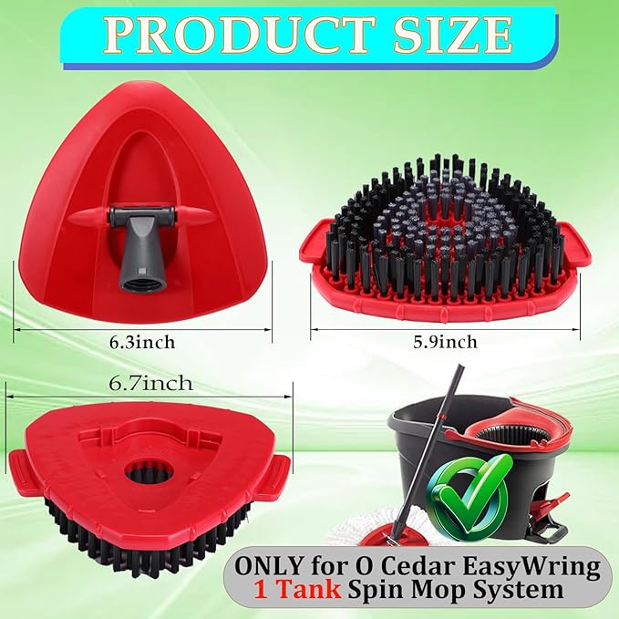 Spin Mop Scrub Brush Head Compatible with O Cedar EasyWring 1-Tank Spin Mop System, 2 Microfiber Scrubber Mop Head Refills & 1 Mop Base, Hard Bristle Cleaning Brush for Bathroom, Kitchen, Tub and Tile
