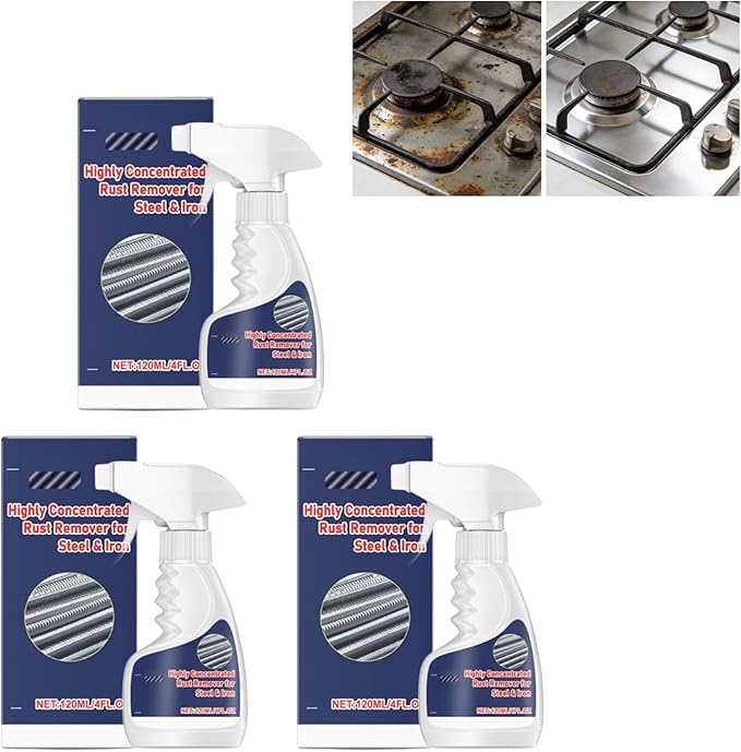 RAINPOT Rust Remover Spray for Metal 2026, Highly Concentrated Rust Remover for Steel Copper Stainless Steel, Heavy Duty Rust Stain Remover Spray No Scrubbing, Fast Acting 4 fl oz (3PACK)