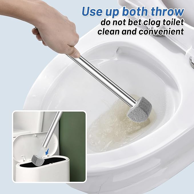 YINGMORE Pumice Stone Toilet Bowl Cleaner Toilet Deep Cleaning,Bathroom Cleaner Brush with Long Handle for Remove Hard Water Stains with Toilet Handle+ Pumice Stones