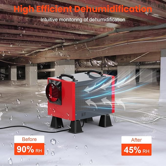 Abestorm Crawl Space Dehumidifier, 120 Pint Controls Commercial Dehumidifiers with Drain Hose for Basement, Under House Auto Defrosting Industrial Crawlspace Dehumidifier
