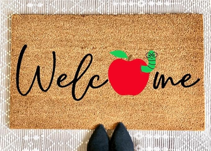 Apple Fun & Scary Welcome Doormat | Rectangular, Red, Letter Print, 16x24inch, Indoor/Outdoor
