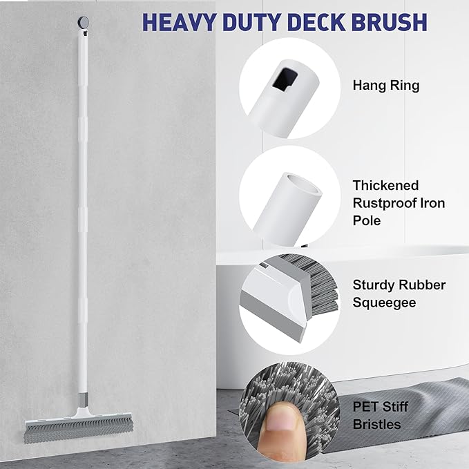 Yolaist Floor Scrub Brush with 60 inch Long Handle, 2 in 1 Heavy Duty Stiff Bristle Floor Scrubber Brush and Scraper for Cleaning Shower, Tile, Bathroom, Kitchen, Deck, Garage, Patio