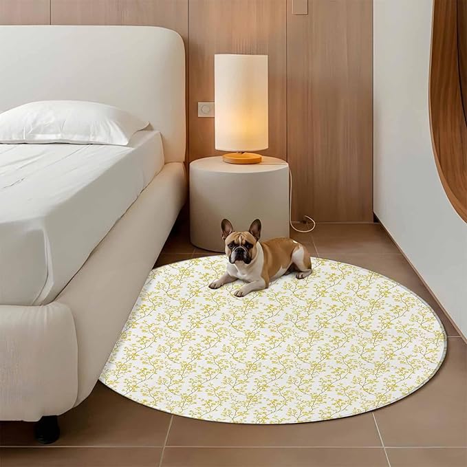 Flowers Round Rug 3.3 Ft, Branches Samll Area Rugs Washable Non Slip Indoor Floor Mats Circle Carpet for Living Room Bedroom Dining Room Home