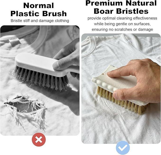 Soft Bristle Cleaning Brush, 2 Pack Natural Boar Bristle Laundry Brushes, Small Scrub Brush Effectively Removes Tough Stains from Carpet Shoes Clothes Upholstery Leather
