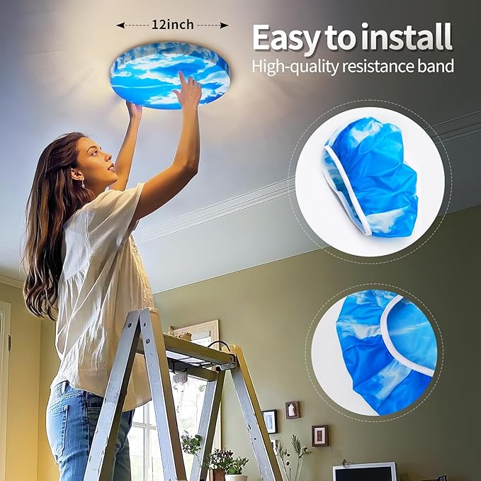 12" Ceiling Light Cover, 2 Pcs Flush Mount Light Fixture Cover, Fabric Ceiling Light Fixture Cover, Light Filters for Bedroom, Kitchen, Hallways/Entryways, Office, Basement (Cloudy)