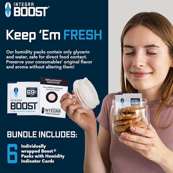 Integra Boost 2-Way Humidity Control Pack - Preserve Flavor & Control Humidity at 69% RH - Moisture Absorber for Herbs, Spices & More - 8 Gram (Pack of 50)