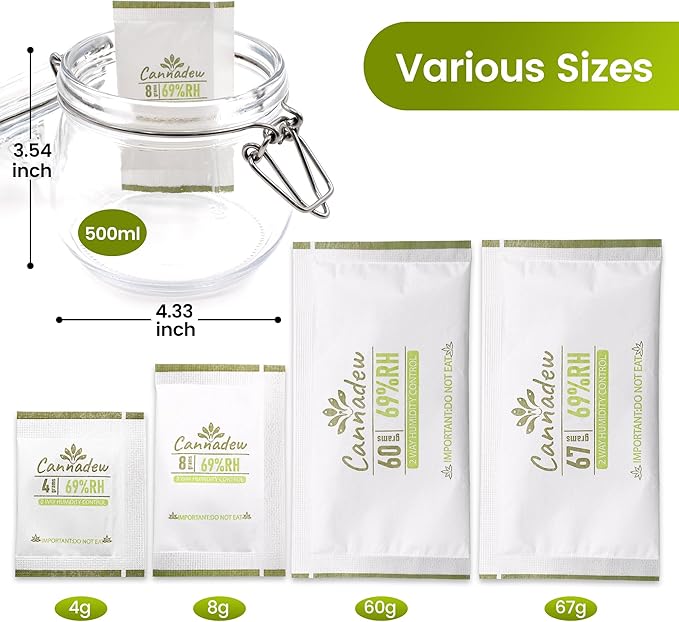 69% RH, 8g (15 Pack) Cannadew Humidity Packs Two-Way Humidity Control Pack – Moisture Absorbers & Hydration Packets for Storage