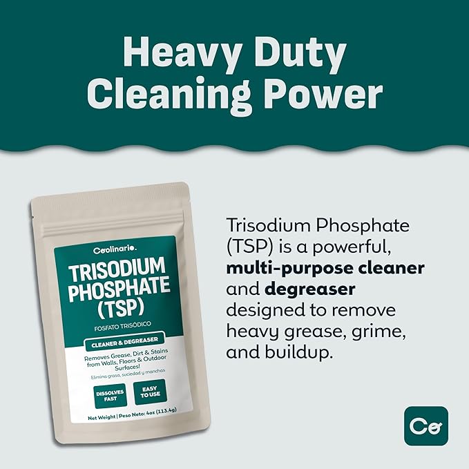 Coolinario Trisodium Phosphate - TSP Cleaner (4 Oz) Heavy-Duty Cleaner & Degreaser for Walls, Floors & Outdoor Surfaces | Removes Grease, Dirt & Stains | Ideal for Home & Industrial Use