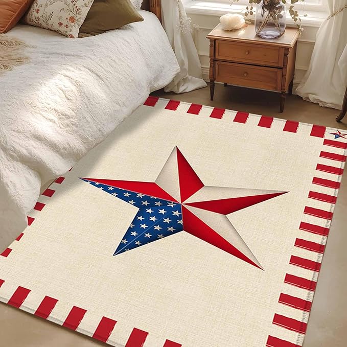 Farmhouse American Flag Pentagram Area Rugs 2.7'x5', Washable Area Rugs Non-Slip Indoor Floor Mats Carpet for Living Room Bedroom Dining Room