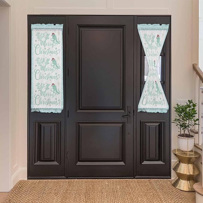 Christmas French Door Curtain Panel for Front Door, Light Blue Starfish Marine Life Merry Christmas Slidelight Door Curtains with Tieback Light Filtering Privacy Panels for Doorway Entryway 25"x 40"