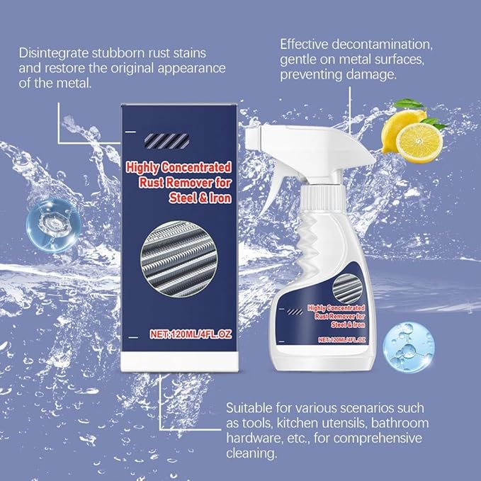 Rust Remover Heavy Duty for Metal, Rust Remover Spray for Metal with Sodium Gluconate and Sodium Hydroxide, 120ml Fast Acting Rusts Dissolver and Protective Coating