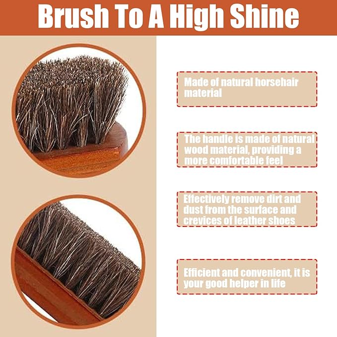 Driak 1Pcs Professional Wooden Handle Horsehair Bristles Hair Brush Leather Boot Shoes Polishing Brush Solid Wood Car Cleaning Brush