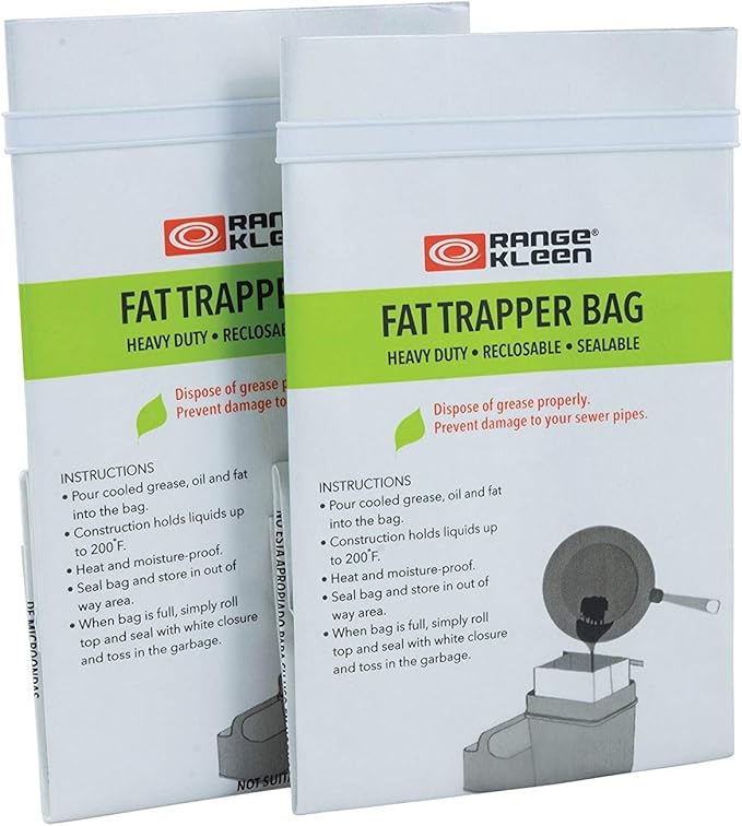 Range Kleen Grease Container for Kitchen – “600-02 Trap the Grease” Grease Keeper System w/ 2 Fat Trapper Refill Bags + Kitchen Grease Container