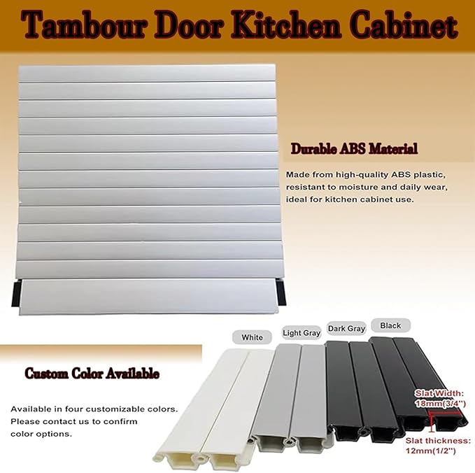Black ABS Kitchen Cabinet Tambour Door,Wxh_22x22 (55.9x55.9cm) Flexible Roll Up Partition Gate Window, Privacy Roller Door， Retractable Closet Doors with Track for Cupboard Vanity Cabinet