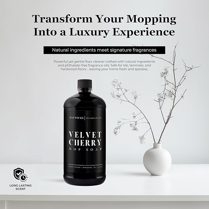 Mavwicks Fragrances - Luxury Mop Soap (Velvet Cherry) 32 Oz – Velvet Cherry Scented Floor Cleaner for Mopping – Pet Safe, Best Smelling Mop Detergent for All Surfaces