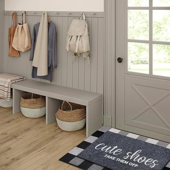 AOAOPQ Front Door Indoor Outdoor Entrance Doormat Grey Rubber Welcome Door Mat Cute Shoes Take Them Off Doormat Anti Slip Easy to Clean Corridor Patio Entry Mat