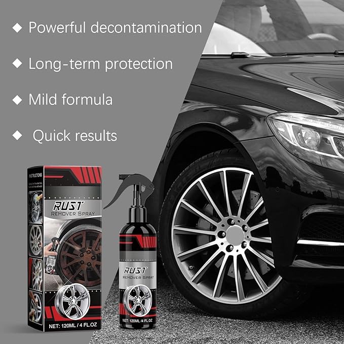 Wheel Rust Remover Spray, 4 Fl Oz Rim Cleaner for Rust Stains, Brake Dust and Road Grime, Automotive Metal Surface Cleaner for Wheels, Hubs and Exterior Car Parts